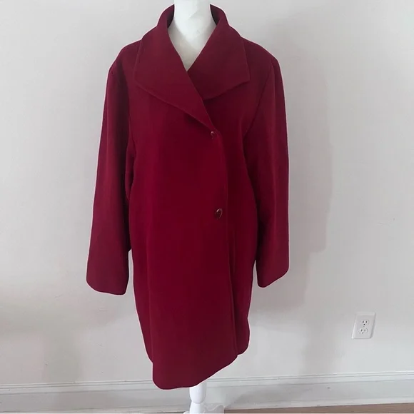 1 Madison Burgundy Wool/Cashmere Blend Double Breasted Collared Coat |Size 14| - Picture 2 of 10